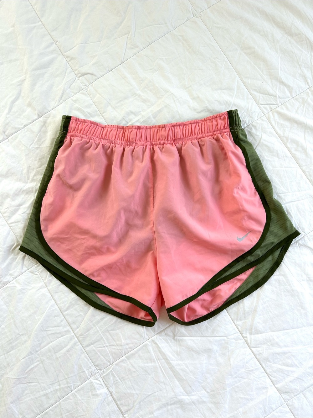 Nike Dri-Fit Women's Pink and Olive Running Shorts